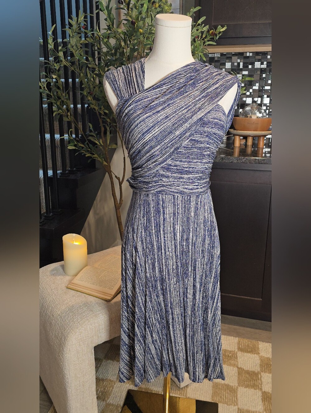 Plenty by Tracy Reese Blue and White Striped Midi Dress
